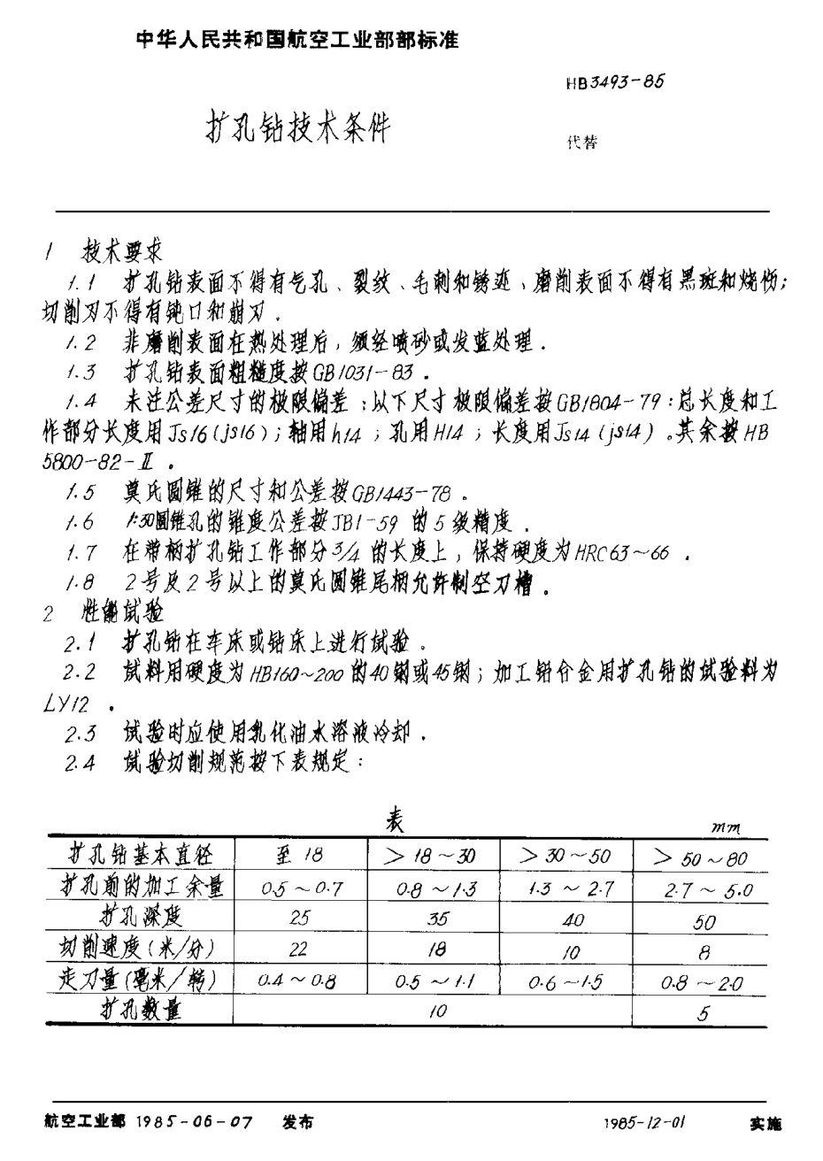 HB 3493-1985擴(kuò)孔鉆技術(shù)條件