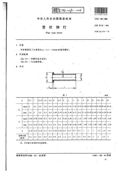 JB/T 10582-2006管狀鉚釘Pipe type rivets