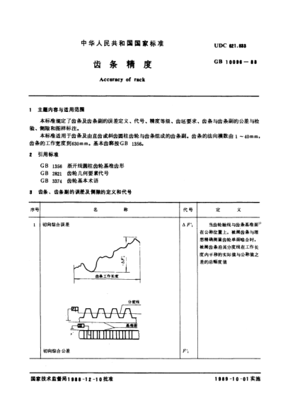 GB/T 10096-1988齒條精度Accuracy of rack