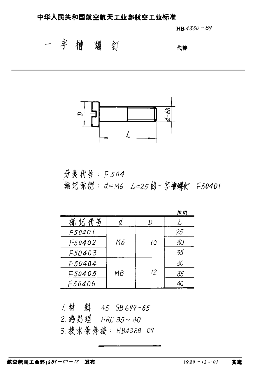 HB 4350-1989一字槽螺釘