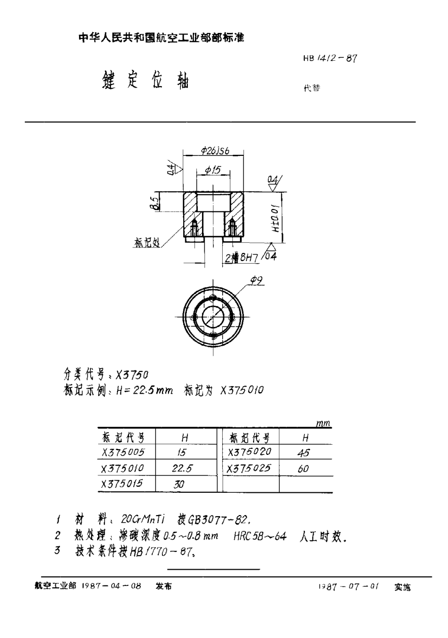 HB 1412-1987鍵定位軸
