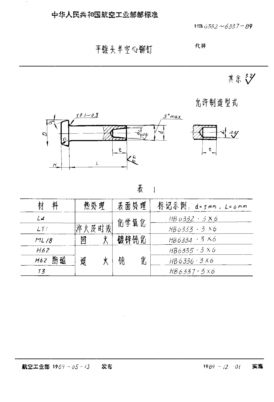 HB 6332-1989平錐頭半空心鉚釘