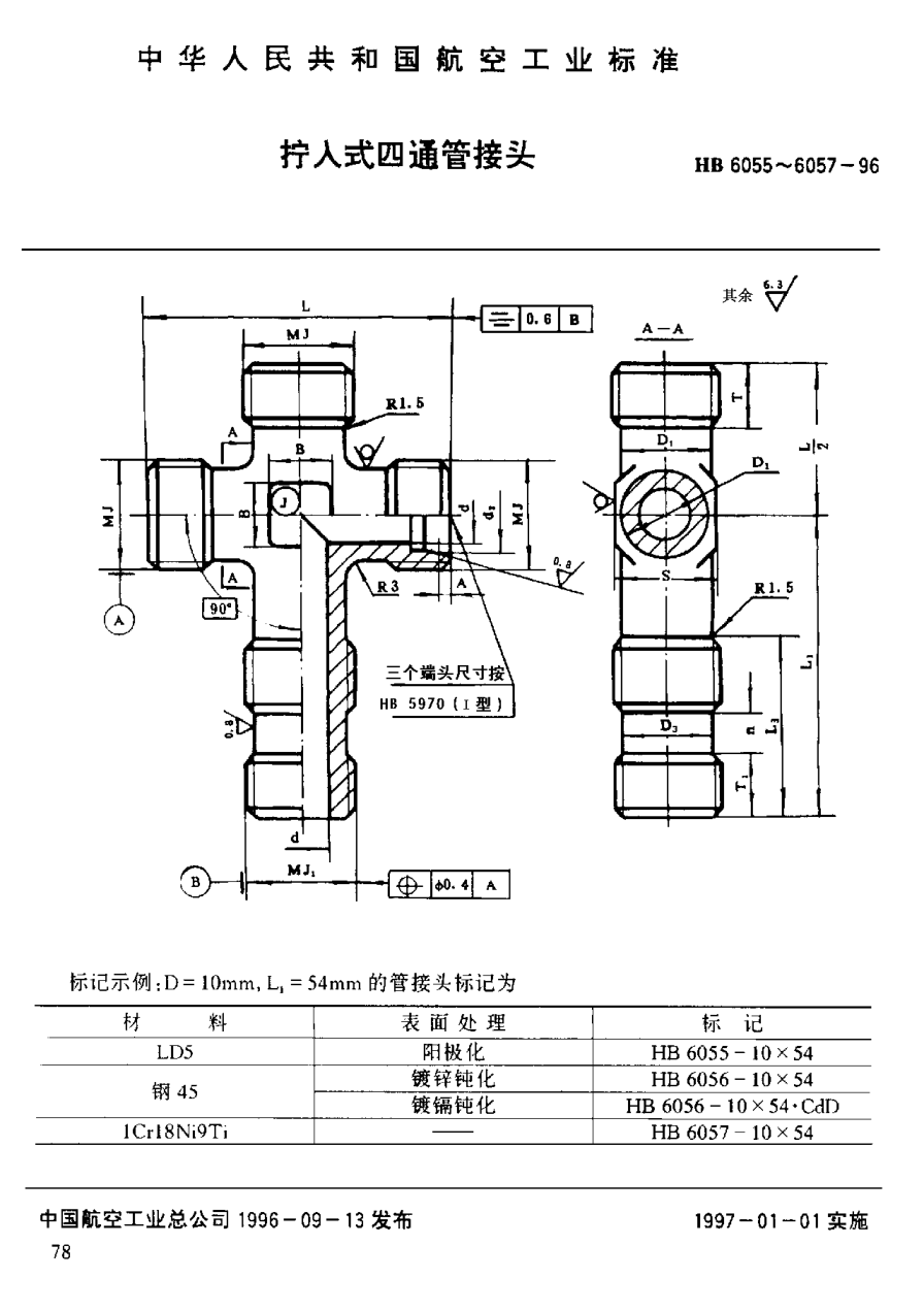 HB 6055-1996擰入式四通管接頭