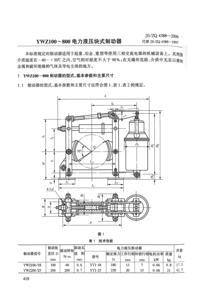 JB/ZQ 4388-2006YWZ100~800電力液壓塊式制動器