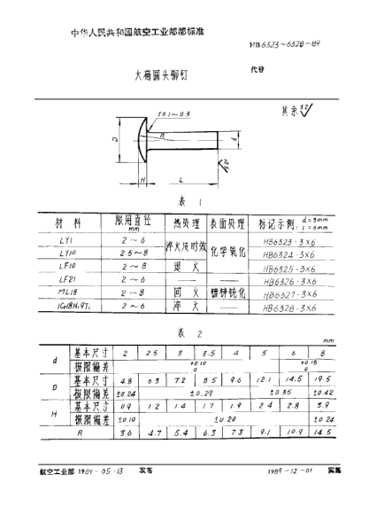HB 6325-1989大扁圓頭鉚釘