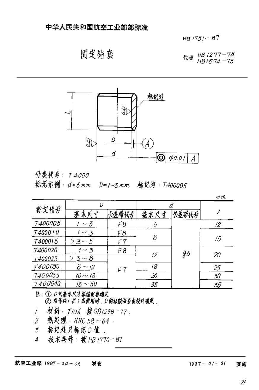HB 1751-1987固定鉆套
