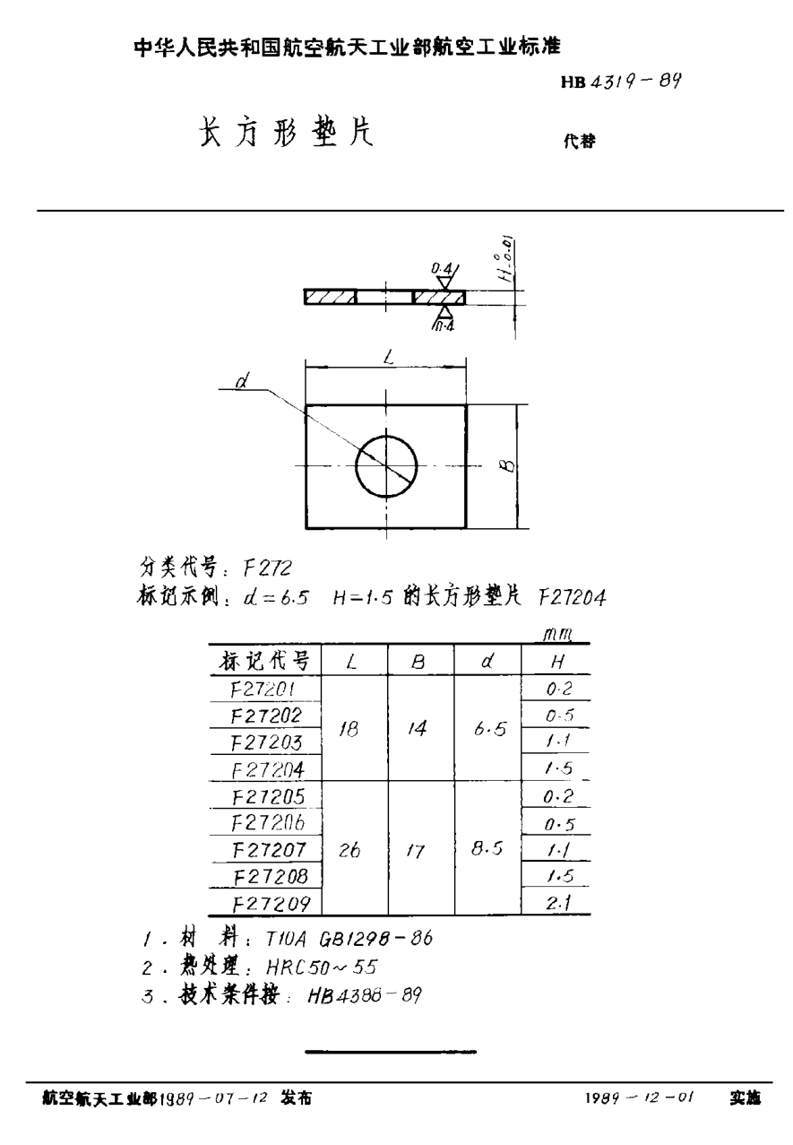 HB 4319-1989長(zhǎng)方形墊片