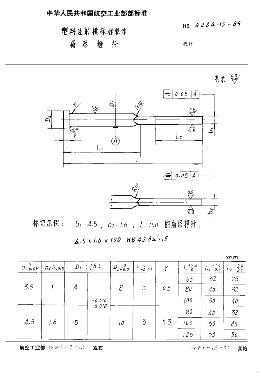 HB 4284.15-1989塑料注射模標(biāo)準(zhǔn)零件 扁形推桿