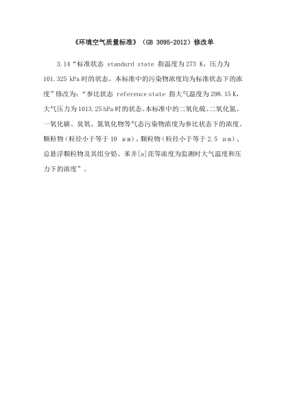 GB 3095-2012環(huán)境空氣質(zhì)量標(biāo)準(zhǔn)(附2018年第1號修改單)Ambrient air quality standards
