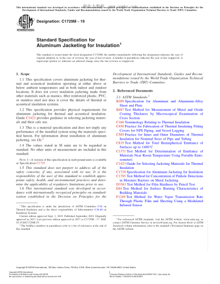 ASTM C1729M-2019 絕緣鋁套規(guī)格 Standard Specification for Aluminum Jacketing for Insulation