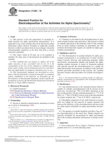 ASTM C1284-2018  Standard Practice for Electrodeposition of the Actinides for Alpha Spectrometry