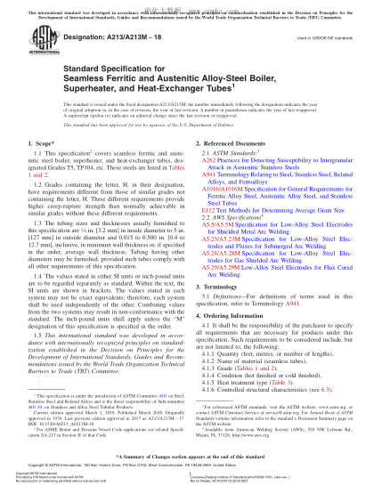 ASTM A213/A213M-2018 鍋爐、過熱器和換熱器用鐵素體與奧氏體合金鋼無縫管的規(guī)格 Standard Specification for Seamless Ferritic and Austenitic Alloy-Steel Boiler,Superheater,and Heat-Exchanger Tubes