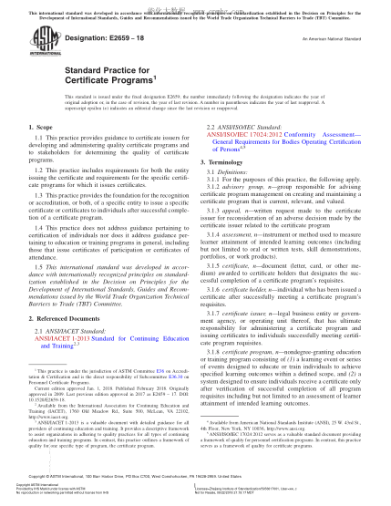 ASTM E2659-2018 證書項目規(guī)程 Standard Practice for Certificate Programs