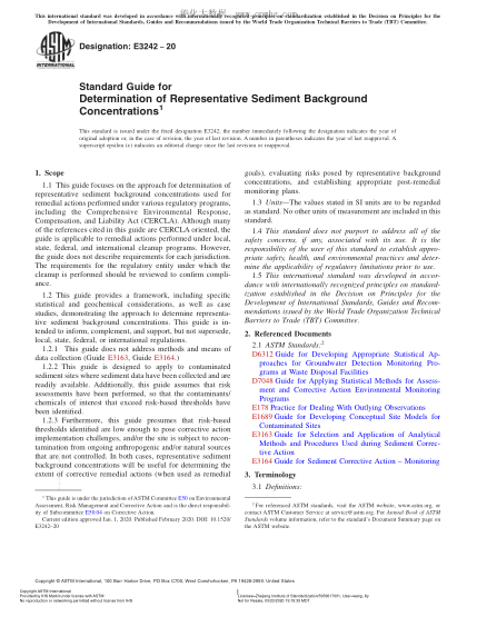 ASTM E3242-2020Standard Guide for Determination of Representative Sediment Background Concentrations