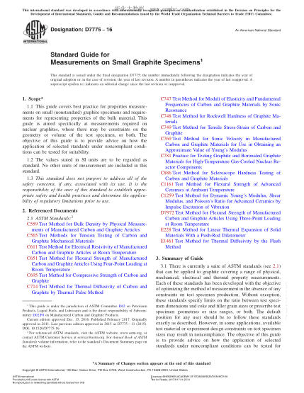 ASTM D7775-2016 小石墨試樣測(cè)量指南 Standard Guide for  Measurements on Small Graphite Specimens