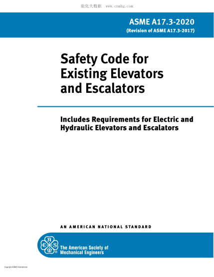 ASME A17.3-2020Safety Code for Existing Elevators and Escalators