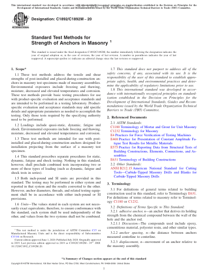 ASTM C1892/C1892M-2020  Standard Test Methods for Strength of Anchors in Masonry