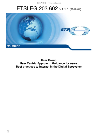 ETSI EG 203 602-2019  User Group; User Centric Approach: Guidance For Users; Best Practices To Interact In The Digital Ecosystem