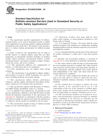 ASTM E3236/E3236M-2020  Standard Specification for Ballistic-resistant Barriers Used in Homeland Security or Public Safety Applications