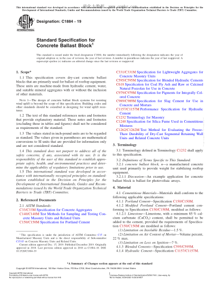 ASTM C1884-2019  Standard Specification for Concrete Ballast Block