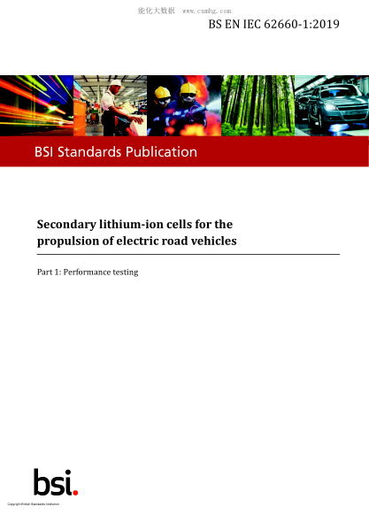 BS EN IEC 62660-1-2019   Secondary lithium-ion cells for the propulsion of electric road vehicles. Performance testing