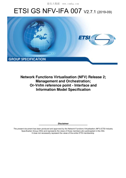 ETSI GS NFV-IFA 007/2-2019  Network Functions Virtualisation (Nfv) Release 2; Management And Orchestration; Or-Vnfm Reference Point - Interface And Information Model Specification
