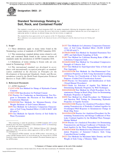 ASTM D653-2021  Standard Terminology Relating to Soil, Rock, and Contained Fluids
