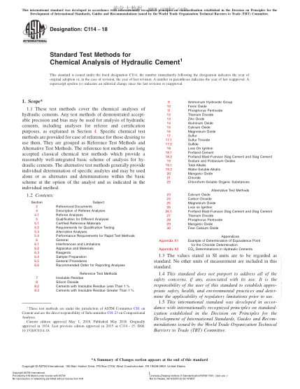 ASTM C114-2018  Standard Test Methods for Chemical Analysis of Hydraulic Cement