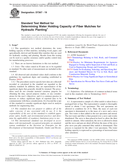 ASTM D7367-2019 水植用纖維覆蓋物持水能力測定方法 Standard Test Method for Determining Water Holding Capacity of Fiber Mulches for Hydraulic Planting