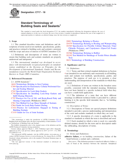 ASTM C717-2018 建筑物密封裝置及密封材料術(shù)語 Standard Terminology of Building Seals and Sealants