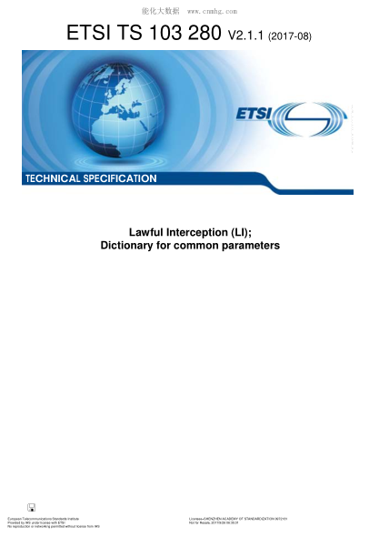 ETSI TS 103 280-2017  Lawful Interception (LI); Dictionary for common parameters (V2.1.1; Includes Diskette)