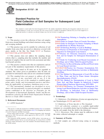 ASTM E1727-2020  Standard Practice for Field Collection of Soil Samples for Subsequent Lead Determination
