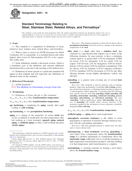 ASTM A941-2016 有關(guān)鋼、不銹鋼、相關(guān)合金和鐵合金的術(shù)語 Standard Terminology Relating to Steel,Stainless Steel,Related Alloys,and Ferroalloys