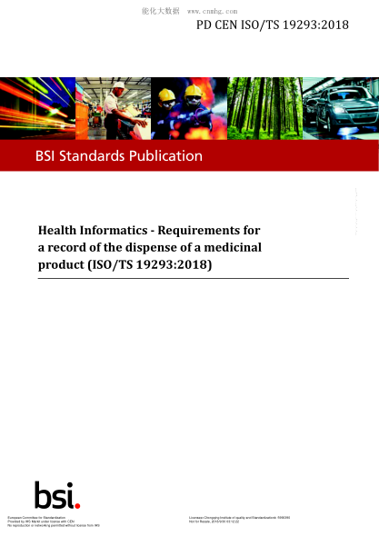 CEN ISO/TS 19293-2018  Health Informatics. Requirements for a record of the dispense of a medicinal product (ISO/TS 19293:2018)