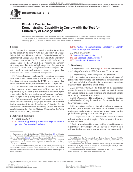 ASTM E2810-2019  Standard Practice for Demonstrating Capability to Comply with the Test for Uniformity of Dosage Units
