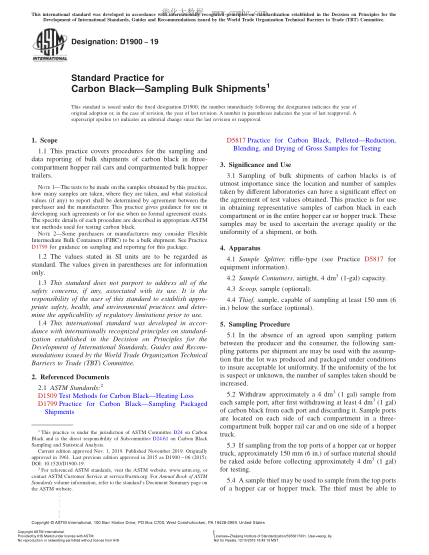 ASTM D1900-2019  Standard Practice for Carbon Black—Sampling Bulk Shipments