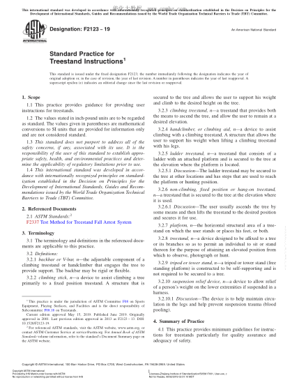 ASTM F2123-2019  Standard Practice for Treestand Instructions