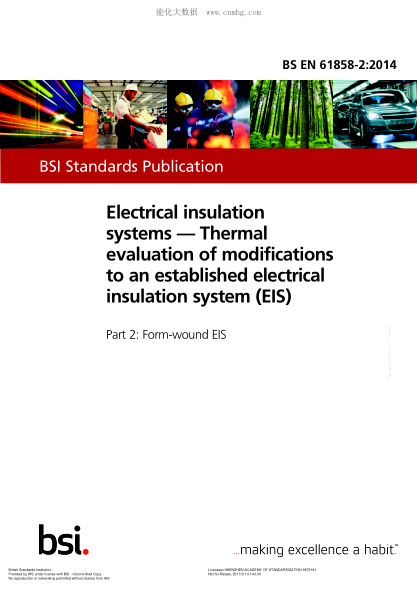 BS EN 61858-2-2014  Electrical insulation systems. Thermal evaluation of modifications to an established electrical insulation system (EIS). Form-wound EIS