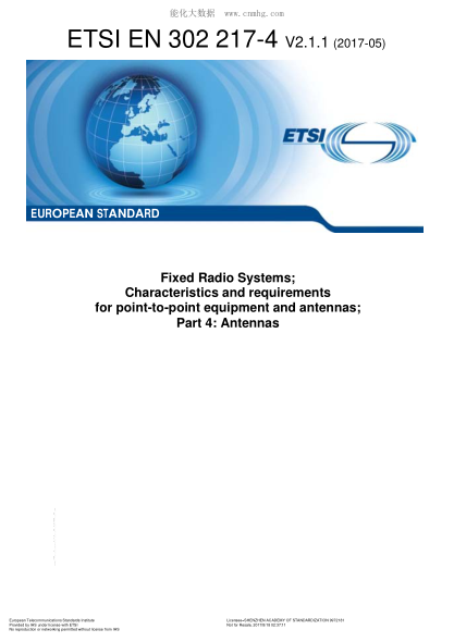 ETSI EN 302 217-4-2017  Fixed Radio Systems; Characteristics And Requirements For Point-To-Point Equipment And Antennas; Part 4: Antennas (V2.1.1)