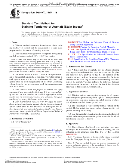 ASTM D2746/D2746M-2018  Standard Test Method for Staining Tendency of Asphalt (Stain Index)