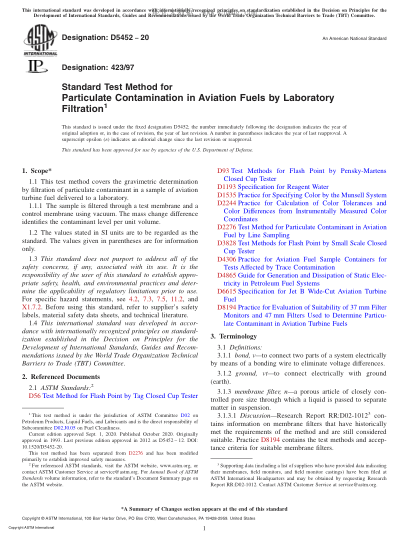 ASTM D5452-2020  Standard Test Method for Particulate Contamination in Aviation Fuels by Laboratory Filtration