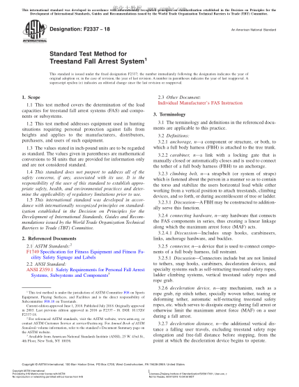 ASTM F2337-2018  Standard Test Method for Treestand Fall Arrest System