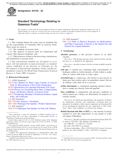 ASTM D4150-2020  Standard Terminology Relating to Gaseous Fuels