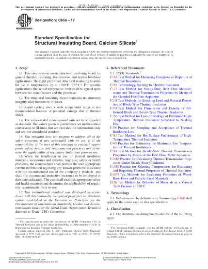 ASTM C656-2017 建筑保溫用硅酸鈣板規(guī)格 Standard Specification for Structural Insulating Board,Calcium Silicate