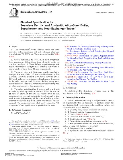 ASTM A213/A213M-2017 鍋爐、過熱器和換熱器用鐵素體與奧氏體合金鋼無縫管的規(guī)格 Standard Specification for Seamless Ferritic and Austenitic Alloy-Steel Boiler,Superheater,and Heat-Exchanger Tubes