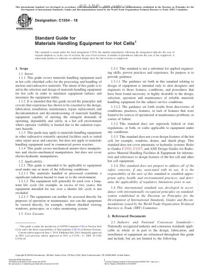 ASTM C1554-2018  Standard Guide for Materials Handling Equipment for Hot Cells
