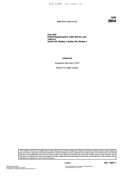 ASME BPVC-CC-BPV 2854-2017  Code Cases 2854:Boilers And Pressure Vessels