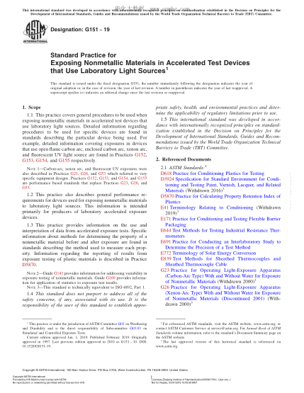 ASTM G151-2019 使用實(shí)驗(yàn)室光源的加速試驗(yàn)裝置中非金屬材料暴露規(guī)程 Standard Practice for Exposing Nonmetallic Materials in Accelerated Test Devices that Use Laboratory Light Sources