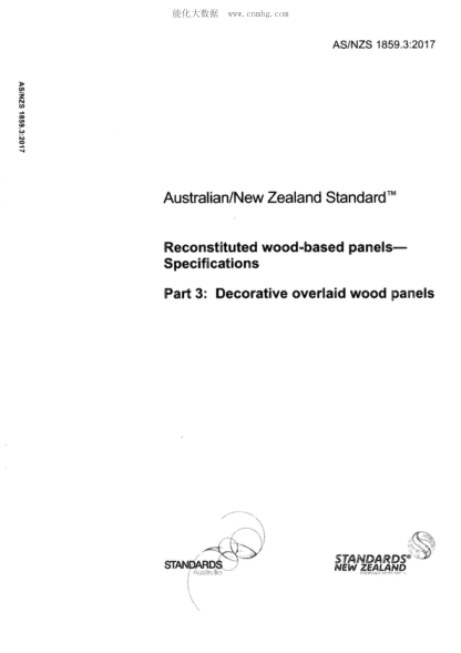 AS/NZS 1859.3-2017  Reconstituted wood-based panels- Specifications Part 3: Decorative overlaid wood panels