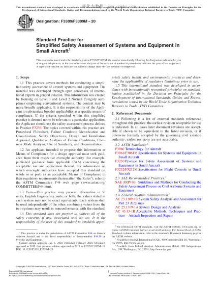 ASTM F3309/F3309M-2020  Standard Practice for Simplified Safety Assessment of Systems and Equipment in Small Aircraft